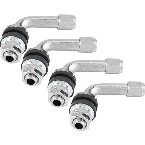 Tiges de Valve de Pneu à Angle de 90 Degrés, Alliage d'Aluminium et Caoutchouc, Noir et Argent, 4 Pièces, pour Voiture et Moto (1/5)