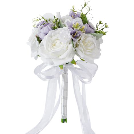 Bouquet Mariage Soie Rose Blanc Faux Fleurs Artificielles Décoration (1/2)