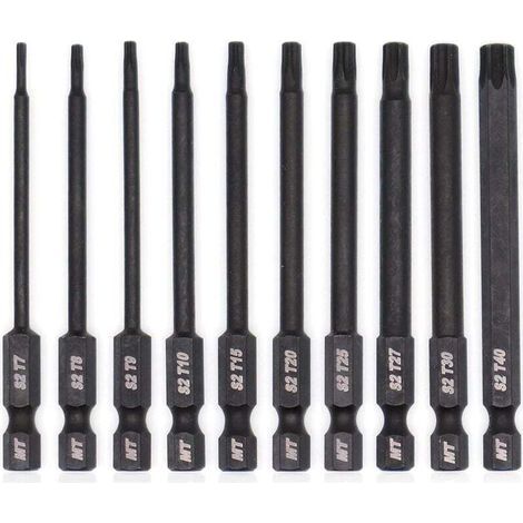 Jeu d'embouts Torx pour tournevis, perceuses et clés à chocs, résistant à la température, traitement thermique avancé, revêtement phosphaté, 8 cm, 10 pièces (1/4)