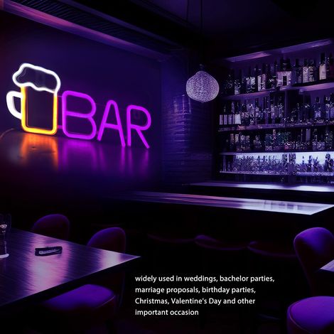 Enseigne LED Neon BAR USB ou Batterie, Matière PVC/ABS Sans Danger, Ambiance Bar Lumineuse Violet (1/5)