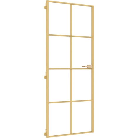 Porte intérieure mince doré 83x201,5 cm verre trempé aluminium (1/5)