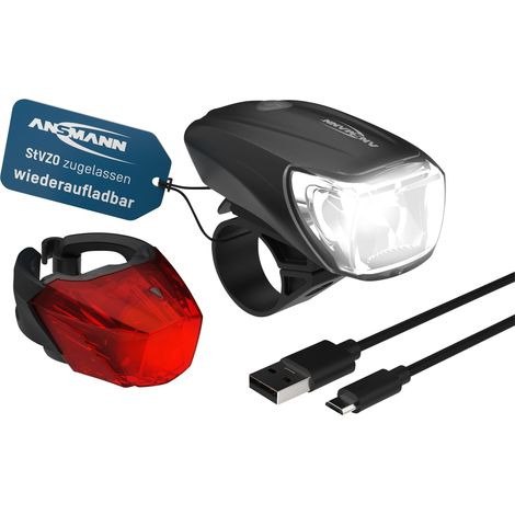 ANSMANN Fahrradlicht Set Akku StVZO zugelassen, Front- und Rücklicht (1/5)