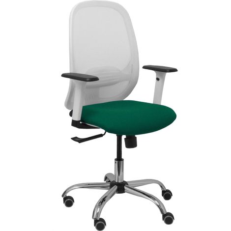 Silla Cilanco blanca malla blanca asiento bali verde botella brazo regulable base cromada ruedas de parqué (1/2)