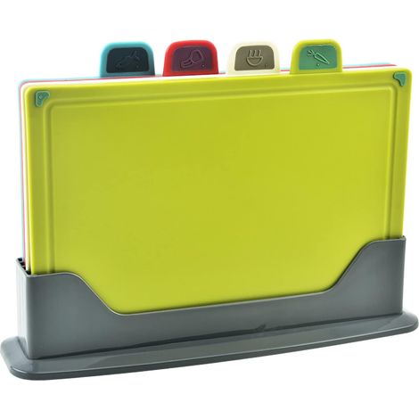 4 Pièces Planches à Découper en Plastique, 30CM x 20CM Multicolore Épaisse Antidérapante Sans BPA Planches à Découper avec Rangement Support pour Cuisine Différents D'aliments (4 Couleurs) (1/5)