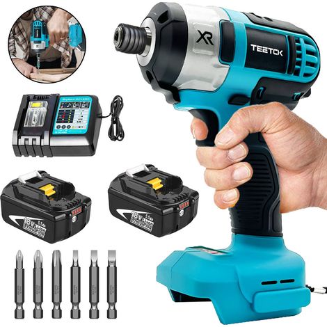 Tournevis à frapper, perceuse à percussion sans fil pour voiture, vitesse variable avec 6 embouts de tournevis + 2 batteries 5,5 A + chargeur DC18RC, compatible avec batterie Makita (1/5)