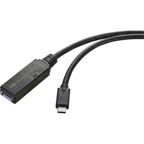 Renkforce USB-Kabel USB 3.2 Gen1 USB-C® Stecker, USB-A Buchse 5.00 m Schwarz Aktiv mit Signalverstä (1/3)