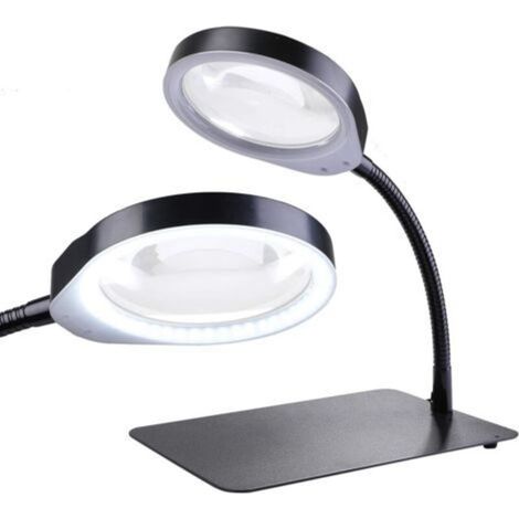 Magnifying Lamp, 10X Magnification Daylight Table Magnifier Flexible Desk Magnifier for Crafts, Repairs, Watches, Cosmetology (Black, 10X) (1/5)