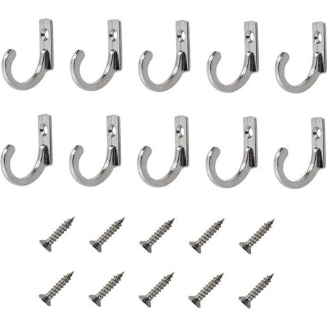 10 ganci singoli da parete in lega di zinco, piccoli ganci appendiabiti, per cappelli, asciugamani, chiavi, sciarpe, gioielli, vestiti, con viti (argento) (1/5)