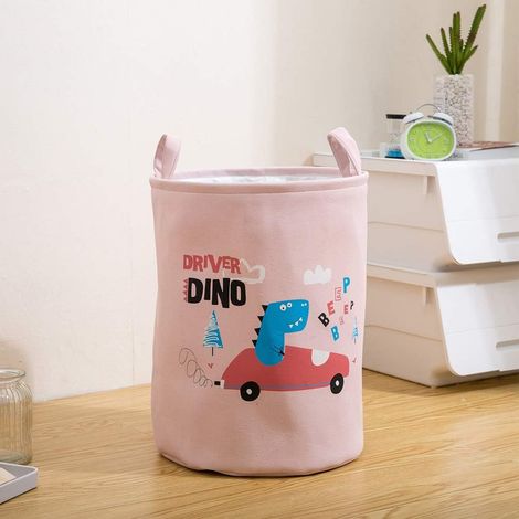 Panier de rangement Motif dinosaure mignon Panier à linge Grande boîte de rangement pliable en coton et lin Rose