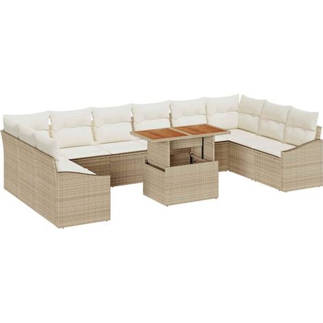 Conjunto de sofá de jardín 11 pcs Beige Poliratán vidaXL (1/5)
