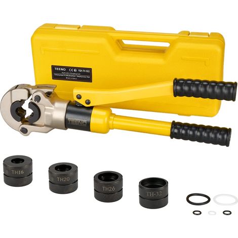 Teeno – Pince à sertir professionnelle – Mâchoires 16/20/26/32 mm – Pour tuyaux en plastique et acier inoxydable – Pression 100 kN