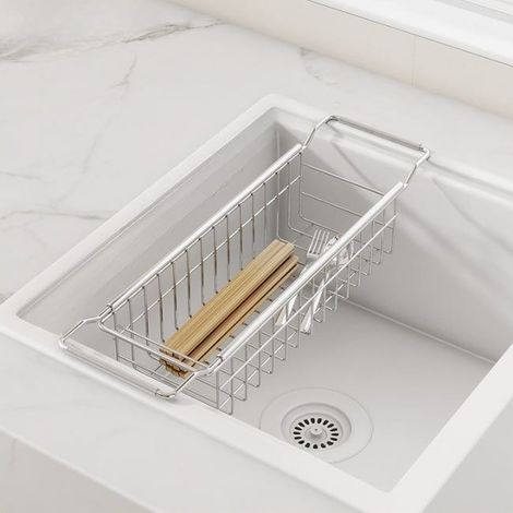Étagère extensible pour évier de cuisine en acier inoxydable – 40-65×12×9 cm, égouttoir multifonction pour vaisselle et fruits/légumes (1/5)