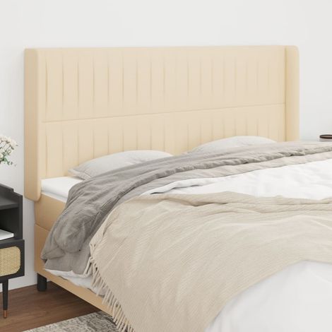 Tête de lit avec oreilles Armoire de tête de lit Crème 183x16x118/128 cm Tissu 87935 (1/5)