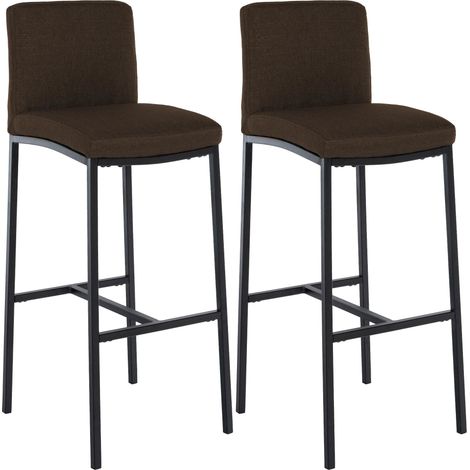 Set di 2 sgabelli da bar dal design elegante e contemporaneo in tessuto marrone con struttura in metallo nero a quattro gambe 100006629