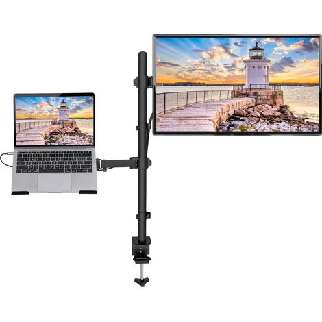 Supporto da Scrivania con Braccio Regolabile per Monitor 13-32'' e Mensola Porta Laptop in Nero (1/5)