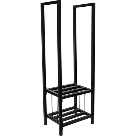 Tall Square Shelved Log Storage - Mild Steel - L38 x W42 x H120 cm - Black