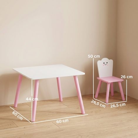 Ensemble mobilier enfant table et 2 chaises, 3 pièces, rose/blanc, pour salle de jeux ou chambre, petite taille, ludique. (1/5)