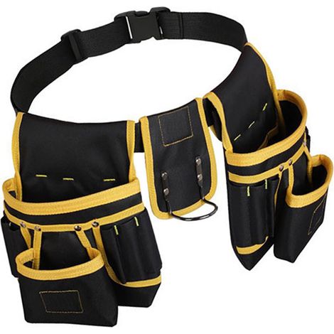 Ceinture porte-outils robuste en tissu Oxford, sacoche de ceinture multipoches, pochette utilitaire, ceinture de travail ajustable avec boucle à dégagement rapide, pour électriciens et bricoleurs, jau (1/5)