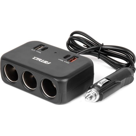 Adaptador divisor para toma de mechero con cargador 1x USB-A 1x USB-C QC4.0 12V 24V 120W 80cm amio-04365 (1/5)