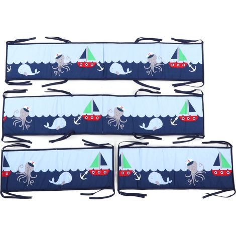 1 pièce accessoire de lit bébé, bordure protectrice pour berceau, motif rayé, en fibre de polyester, respirant, adapté aux garçons et filles (1/5)