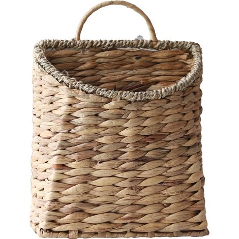 Panier suspendu tissé en jacinthe d'eau - Panier mural en osier fait à la main pour jardin, ferme, maison (bouche en jacinthe d'eau de marine) (1/5)