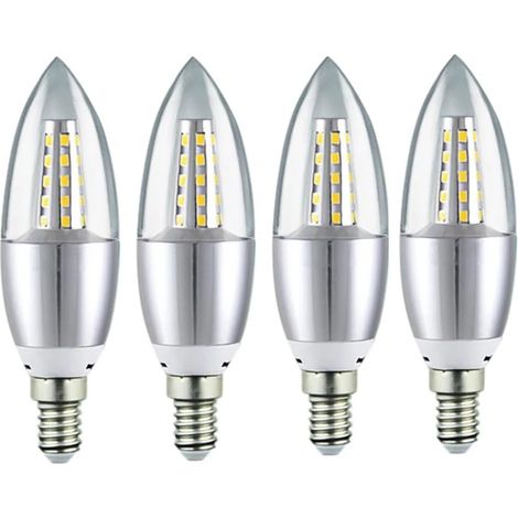 Paquete de 4 bombillas LED E14 de 7W, tipo "maíz", de bajo consumo, tipo vela, foco, lámpara de araña, decoración de interiores, luz blanca cálida.