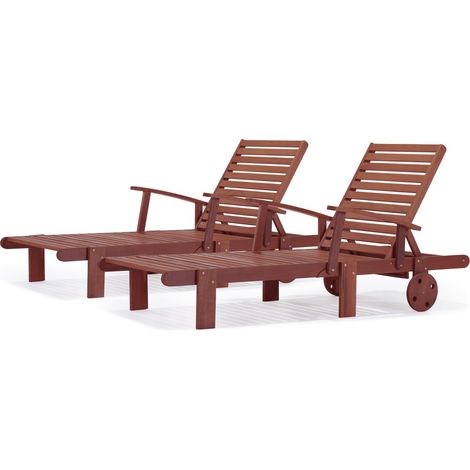 Habitat Et Jardin – Lot de 2 bains de soleil pliants en bois de Shorea – Dossier inclinable 4 positions – Tablette latérale coulissante – Résistant aux UV – Marron acajou