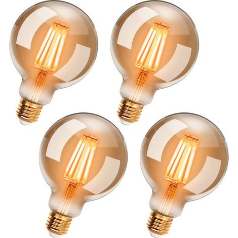 Pack G95 E27 Vintage Edison LED Light Bulbs, 6W, Warm White 2200K, Retro Filament Bulb, Equivalent to 54W Incandescent Bulb, Non-Dimmable (1/5)