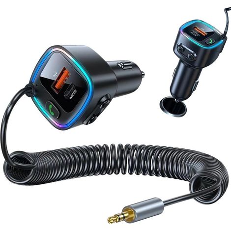 Adaptador Bluetooth 5.4 para coche, receptor Bluetooth con conector de 3,5 mm para audio de coche con 30 W de potencia de salida y 12 W de carga rápida, entrada auxiliar Bluetooth para coche, amplific (1/5)