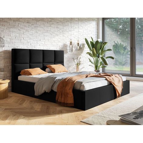 Lit rembourré avec rangement 120x200 velours noir Malo (1/5)