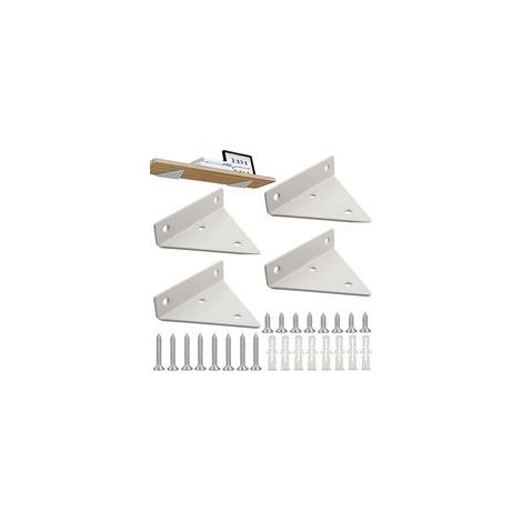 Lot de 4 supports d'étagère triangulaires en métal blanc Supports flottants pour salon, salle de bain et chambre à coucher