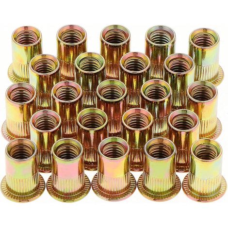 50pcs M12 Flat Head Threaded Rivet Nuts, Zinc Plated Carbon Steel Threaded Rivet Nuts, M12 Threaded Rivet Inserts (18mm x 22mm) (1/5)