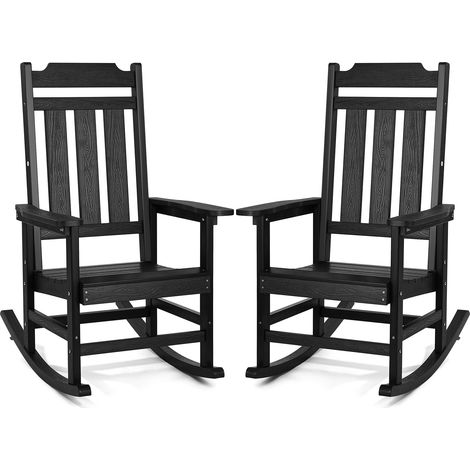 Chaise à bascule, lot de 2, chaise berçante d'extérieur HIPS, charge 181,44 kg, fauteuil de relaxation à dossier haut avec accoudoirs lisses, pour jardin, balcon, porche, terrasse, patio, noir (1/5)