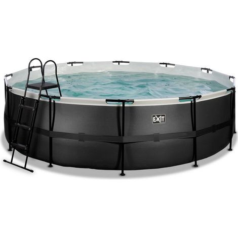EXIT Noir Piscine en cuir ø488x122cm avec pompe filtre à sable - noir (1/4)