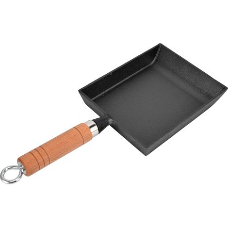 Poêle à Frire, poêle à Frire en Fonte épaissie antiadhésive de 15,5 cm avec Manche en Bois et poêle à crêpes à Fond Plat pour la Cuisine (1/5)