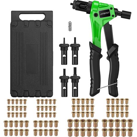 8 Inch Rivet Nut Pliers Kit with M3 M4 M5 M6 Chucks and 100 Rivets Riveting Tools for Hand Riveter Mini Riveter with Nut Tool Box Green (1/5)