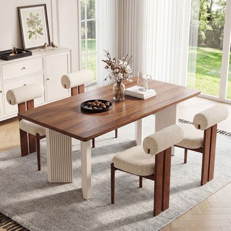 Lot de 4 chaises de salle à manger, dossier cylindrique design, cadre en bois, style moderne, pour cuisine et salle à manger, beige (1/5)
