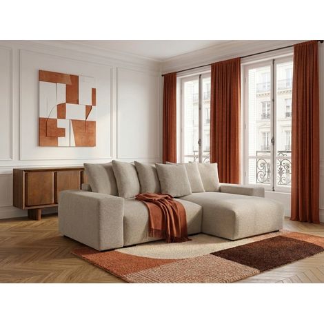 BOBOCHIC - Canapé d'angle convertible réversible coffre VOLTAIRE tissu chiné Taupe (1/5)