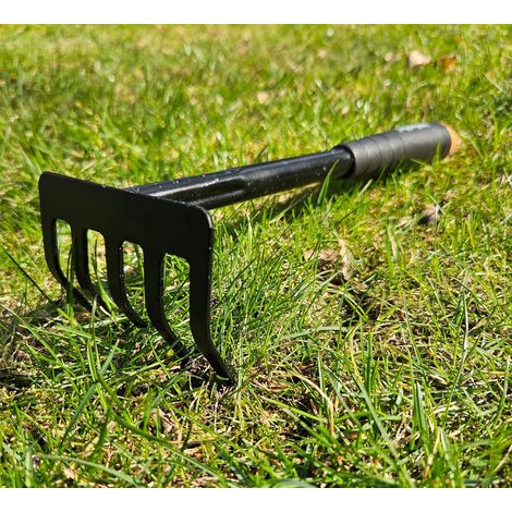 Râteau de jardin en acier - Petit râteau à 5 dents pour jardin, balcon, potager - Râteau à fleurs avec manche ergonomique - 9 cm de large (1/4)