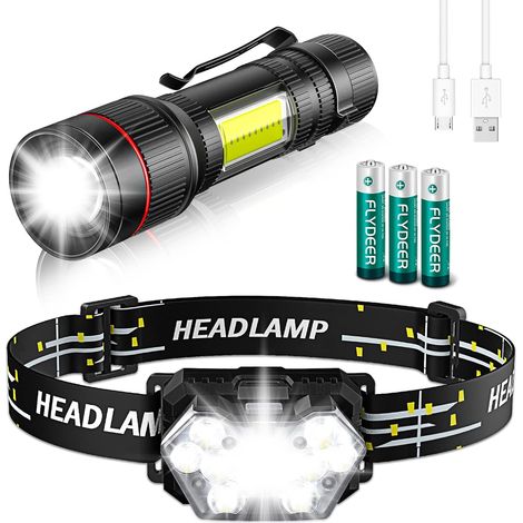 Lampe Frontale à Piles LED 2 Pièces, 2000 Lumens Torche Frontale (1/5)