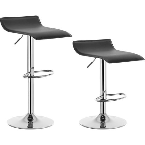 WOLTU 2X Taburetes de Bar Regulable en Altura Cuero Artificial Acero Cromado Asiento Acolchado Silla de Bar Taburetes Alto Cocina Negro