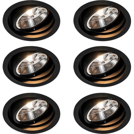 Set of 6 Round Recessed Spotlight Black Adjustable - Chuck 111