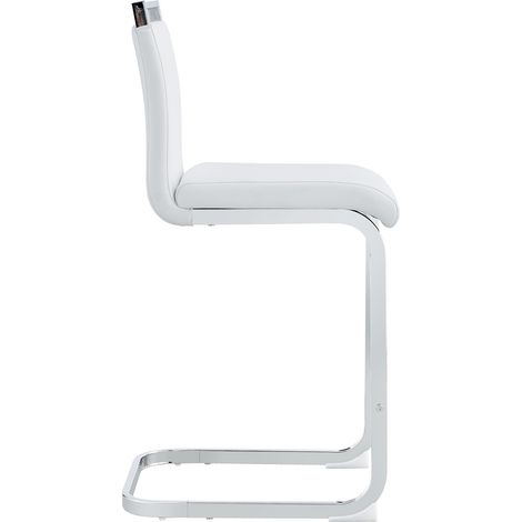 Lot de 2 tabourets de bar en similicuir blanc avec pieds métalliques argentés, hauteur 96,5 cm (1/5)