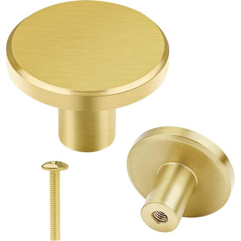 Lot de 8 boutons de meuble en laiton massif, poignées de tiroir rondes, poignées de porte pour placard de cuisine, armoire, commode, penderie, avec vis, 28 x 20 mm