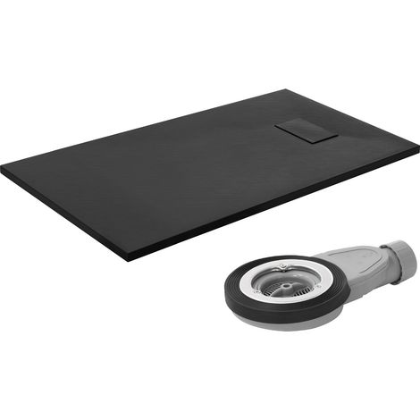LuxeBath Receveur de Douche 120x70 cm Noir avec Garniture de Vidange, SMC Extra Plat Résistant, Hauteur 30 mm, Bac Rectangulaire pour Salle de Bain, Surface Antiglisse Aspect Ardoise, Montage Simple (1/5)