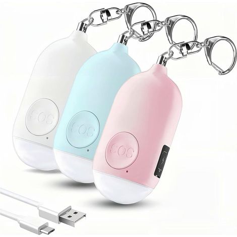 Alarme de sécurité personnelle, lot de 3 sirènes de police rechargeables avec lampe torche LED, porte-clés d'autodéfense, alarme de sécurité en cas de crise de panique pour filles et personnes âgées (1/5)