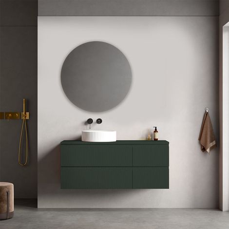Mobile bagno sospeso cannettato reversibile 120 cm Verde Comodoro per Lavabo d'appoggio Specchio Tondo - Fiji Paint Top Canneté (1/4)