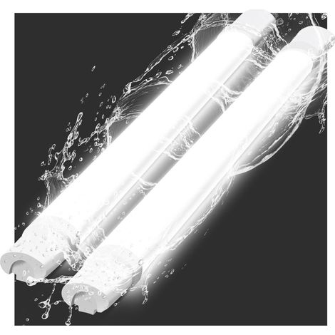 Plafonnier LED étanche 90CM -ZMH Plafonnier LED tube 24W 3000LM Lampe de cave IP65 étanche 5000K Lampe d'atelier Lampe de baignoire Lampe étanche pour salon bureau cuisine garage, 2 pièces (1/5)