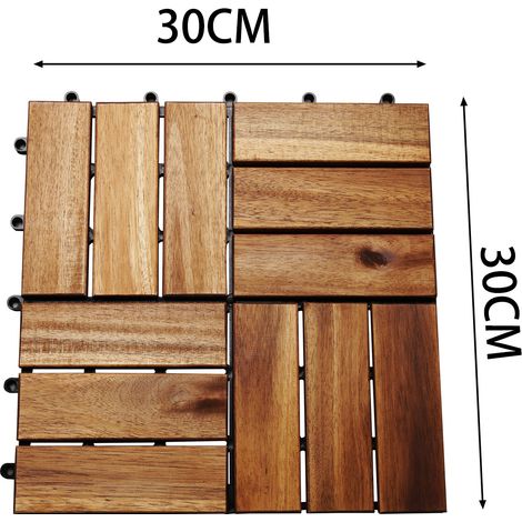 Wolketon 1m² Holzfliesen Mosaik Akazienholz Fliese 11 Stück 30x30 cm Balkonfliesen Gartenfliesen Terrassenfliesen für Garten Terrasse Balkon (1/4)