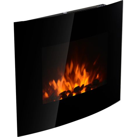 flamme réaliste, télécommande 25-30m², Cheminée électrique murale 900/1800W 65x11,4x52 cm, température réglable, noir (1/5)